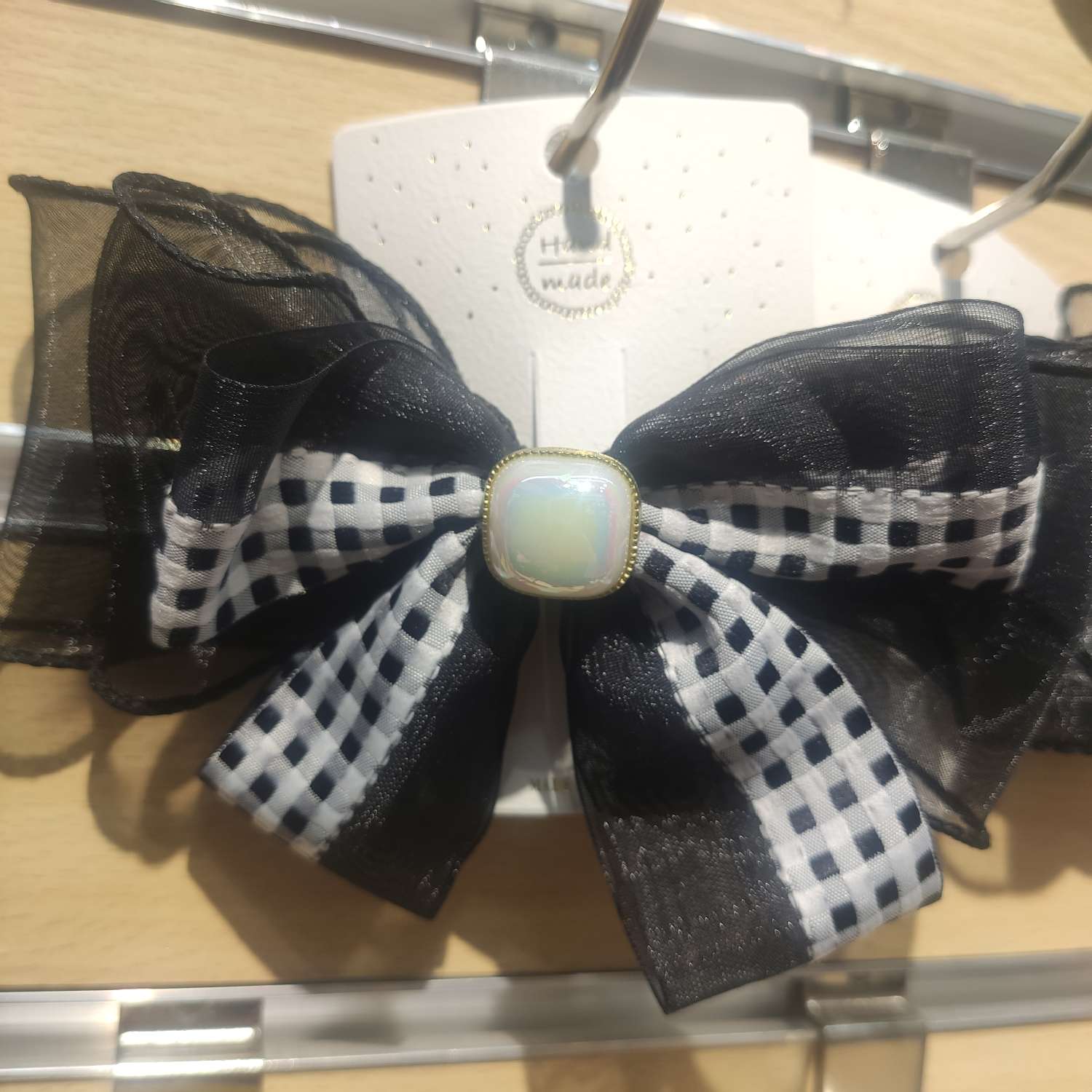 Real Face Bright Square Pearl Check Mesh Stitching Bow Spring Clip Hair Clip Hair Accessories Headdress Accessories