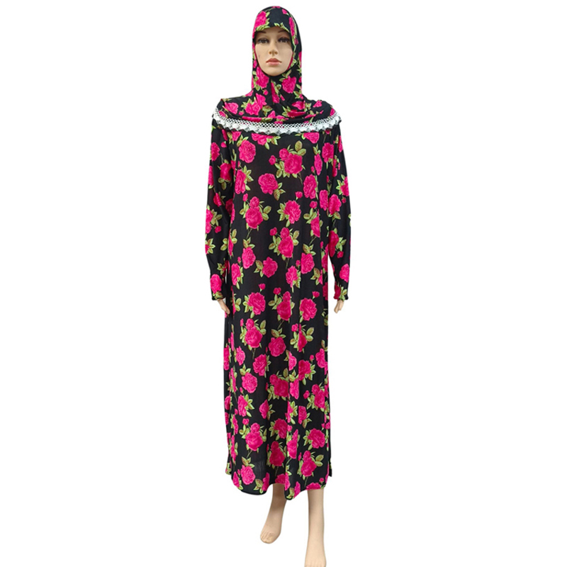 Middle East cross-factory, Middle East, Europe and America hooded, scarf style, traditional fashion, trendy printed large flower dress wholesale