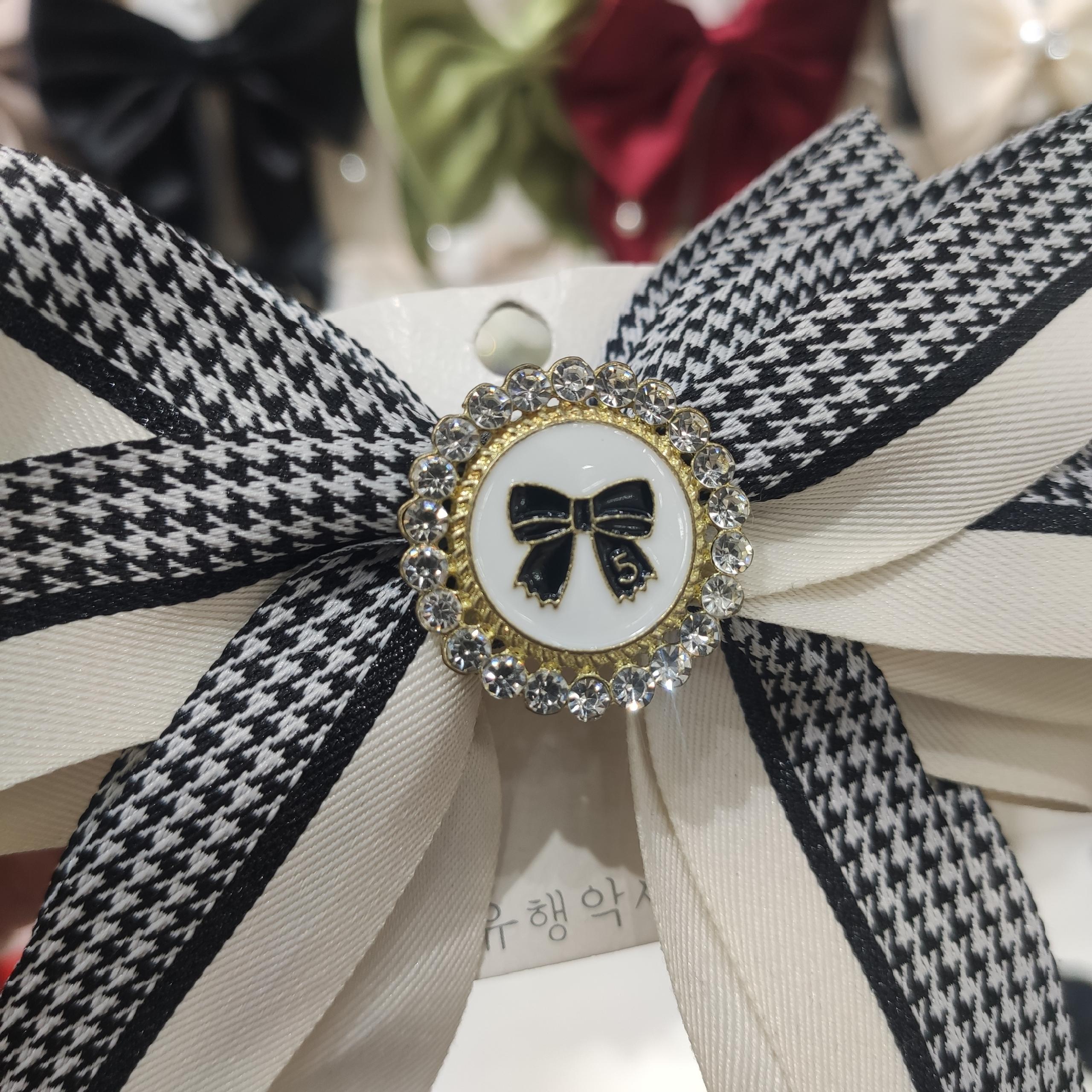 白色千鸟格撞色拼接双层蝴蝶结发夹发饰头饰饰品弹簧夹                                   