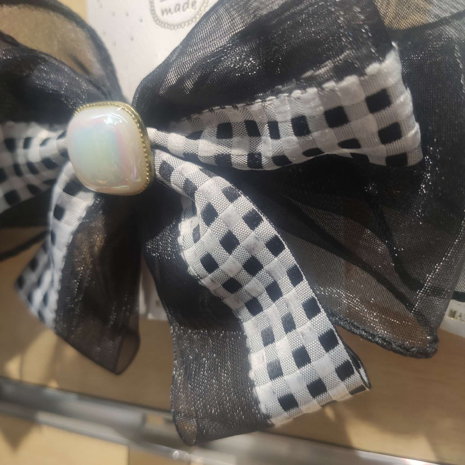 Real Face Bright Square Pearl Check Mesh Stitching Bow Spring Clip Hair Clip Hair Accessories Headdress Accessories Item Picture