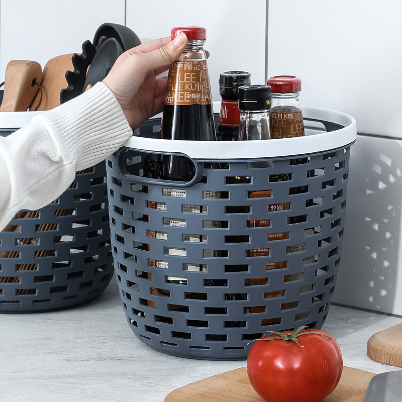 Portable Storage Basket Plastic Pp Round Hollow Sundries Basket Kindergarten School Finishing Basket details Picture