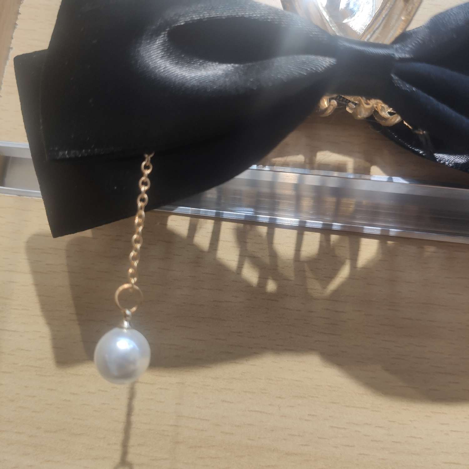 Real Double Silk Bow Pearl Pendant Metal Claw Clip Grab Clip Shark Clip Specification drawing