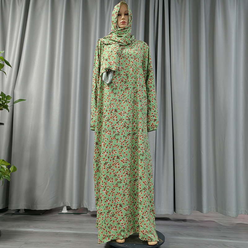 Cross-border printed hooded scarf elegant women's dress with small floral prints, high-quality pure cotton long robe dress, pure cotton hot sale, factory direct sales Application Scenario