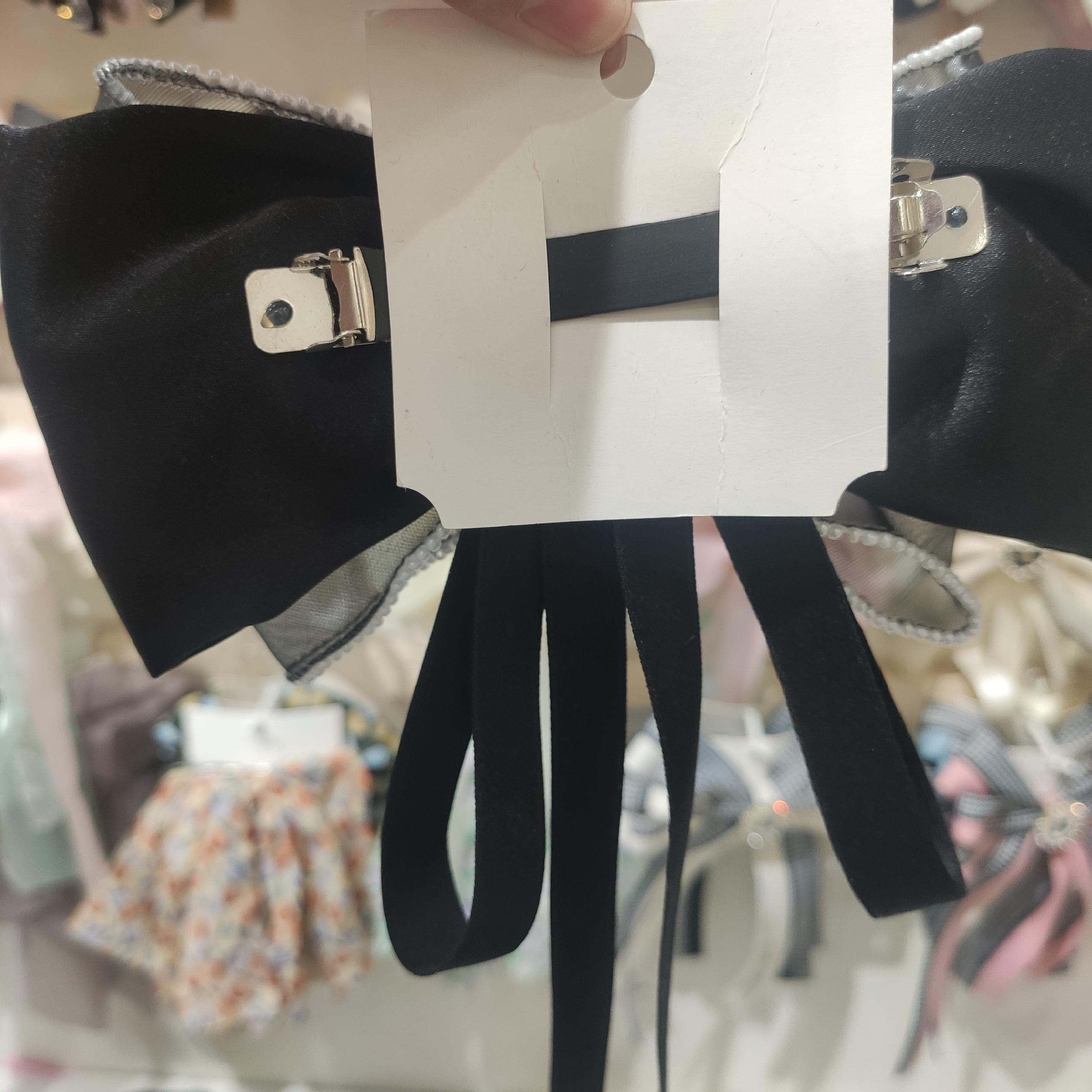 Real Heart Pearl Edge Black Bow Streamer Spring Clip Hair Clip Headpiece Hair Accessories details Picture