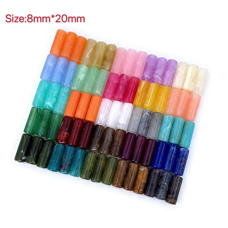 8*20MM cylindrical bamboo-shaped acrylic beads, cloud two-color mist imitation stone, suitable for DIY jewelry, clothing, mobile phone chains, backpack chains, and accessory items Item Picture