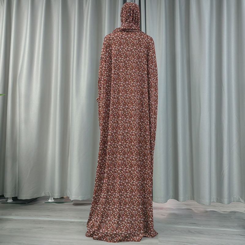 Cross-border factory direct sales, elegant women's dress with printed hooded scarves, printed small floral patterns, high-quality pure cotton long robe, hooded lady's elegant robe Application Scenario