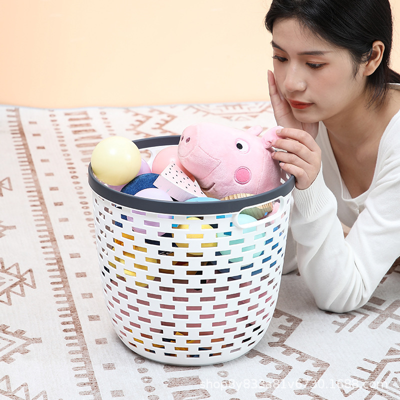 Portable Storage Basket Plastic Pp Round Hollow Sundries Basket Kindergarten School Finishing Basket Specification drawing