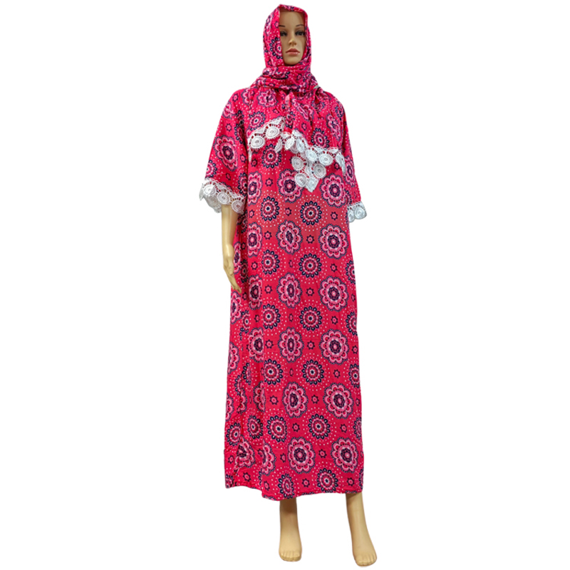 Factory direct sales, cross-border European and American hooded Amazon home wear, African women's hooded printed flower robe dress, scarf short-sleeved two-piece set Item Picture