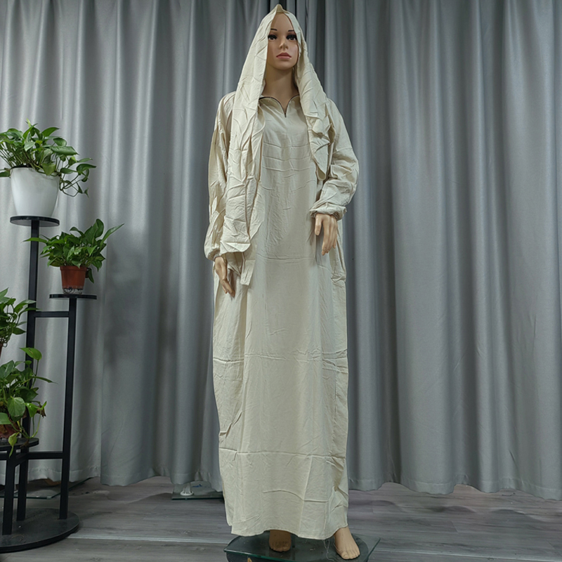 Muslim solid-color fashionable long dress, elegant women's scarf style, hooded pure cotton dress, long robe, dignified prayer robe, ethnic style long scarf and hooded style details Picture