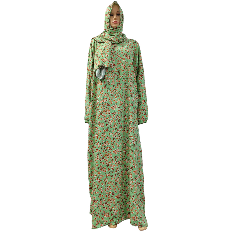 Cross-border factory direct sales, elegant women's dress with printed hooded scarves, printed small floral patterns, high-quality pure cotton long robe, hooded lady's elegant robe Item Picture