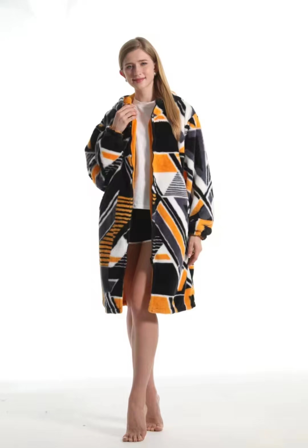 Cross-border new autumn and winter pajamas, oversized loose, adult extended printed hooded sweatshirt, home wear, outdoor detail image 1