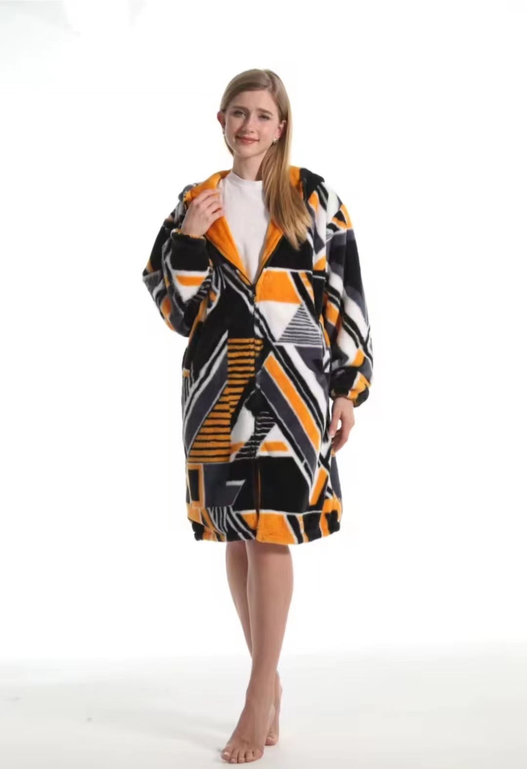 Cross-border new autumn and winter pajamas, oversized loose, adult extended printed hooded sweatshirt, home wear, outdoor detail image 5