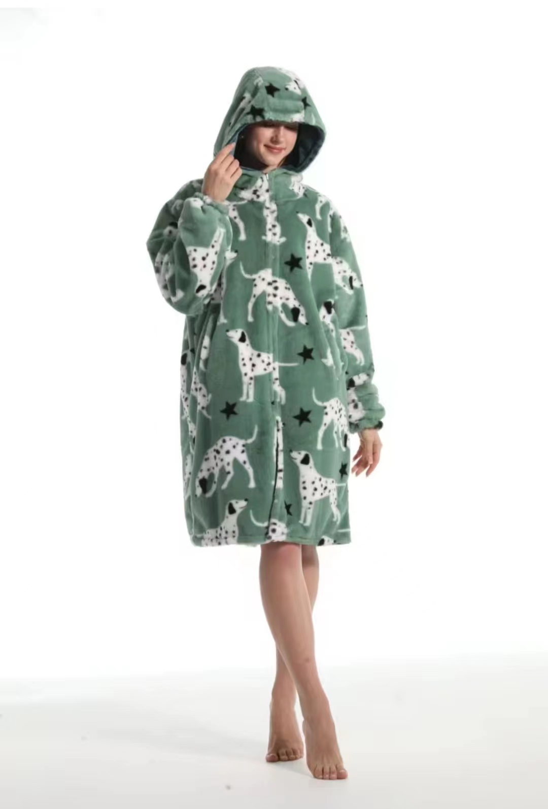 Cross-border new autumn and winter pajamas, oversized loose, adult extended printed hooded sweatshirt, home wear, outdoor detail image 12