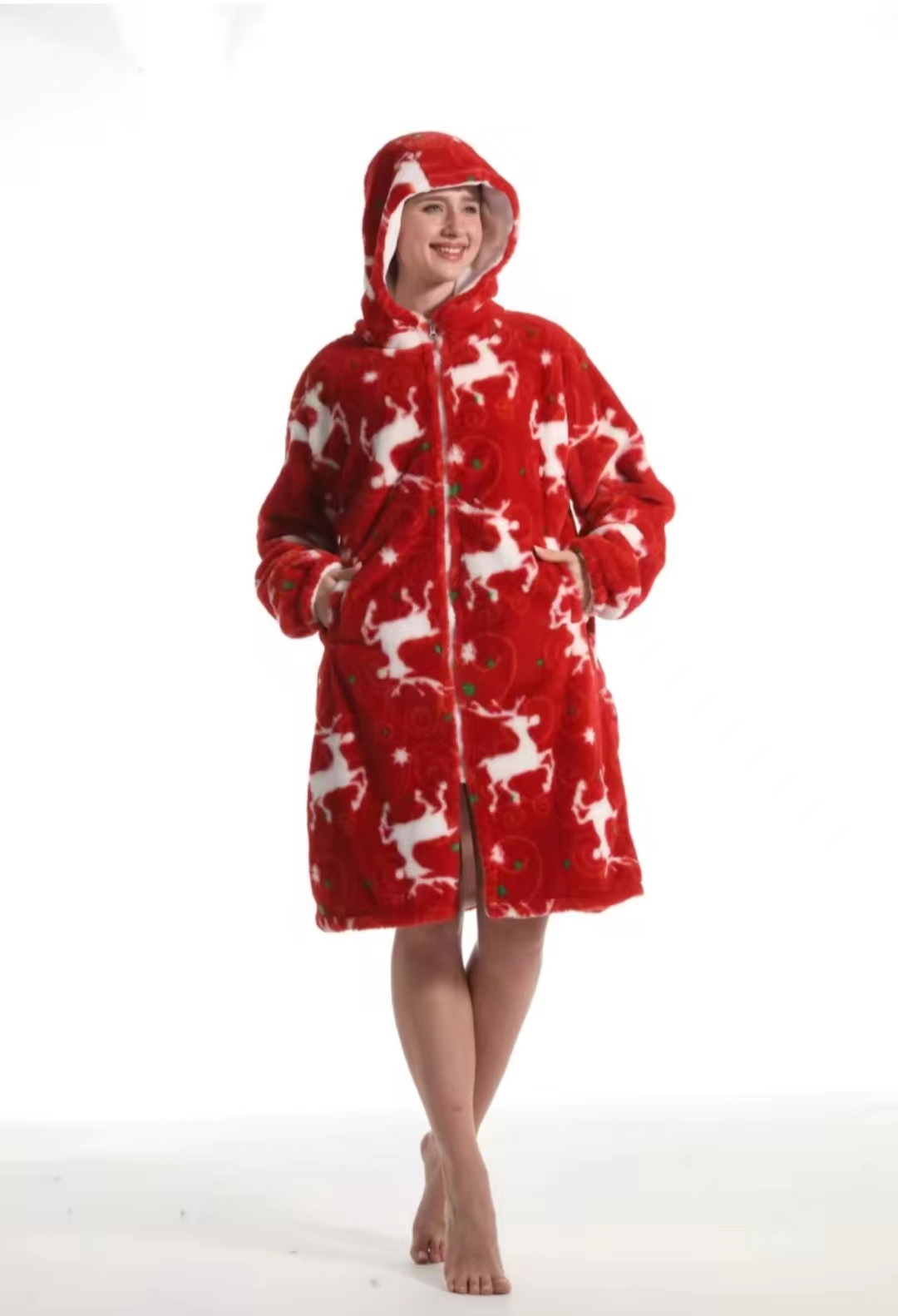Cross-border new autumn and winter pajamas, oversized loose, adult extended printed hooded sweatshirt, home wear, outdoor detail image 10