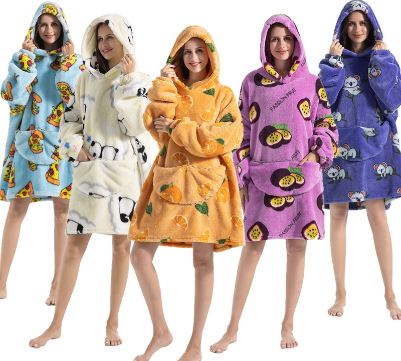 Cross-border new autumn and winter pajamas, oversized loose, adult extended printed hooded sweatshirt, home wear, outdoor detail image 16