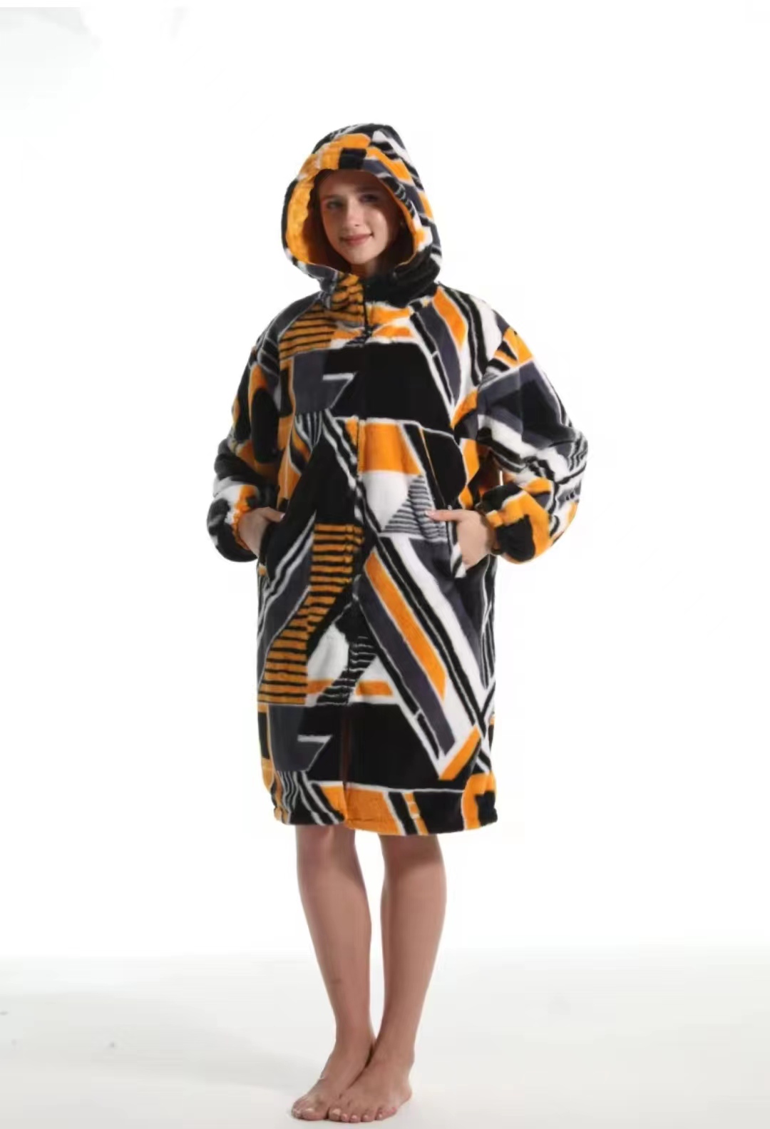 Cross-border new autumn and winter pajamas, oversized loose, adult extended printed hooded sweatshirt, home wear, outdoor detail image 4