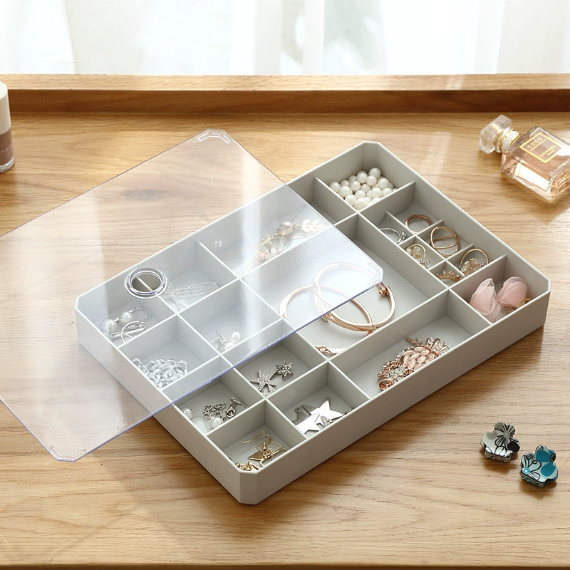 Q35-7517 Multi-compartment jewelry storage box, jewelry storage with visible lid, square stud ring organization box details Picture