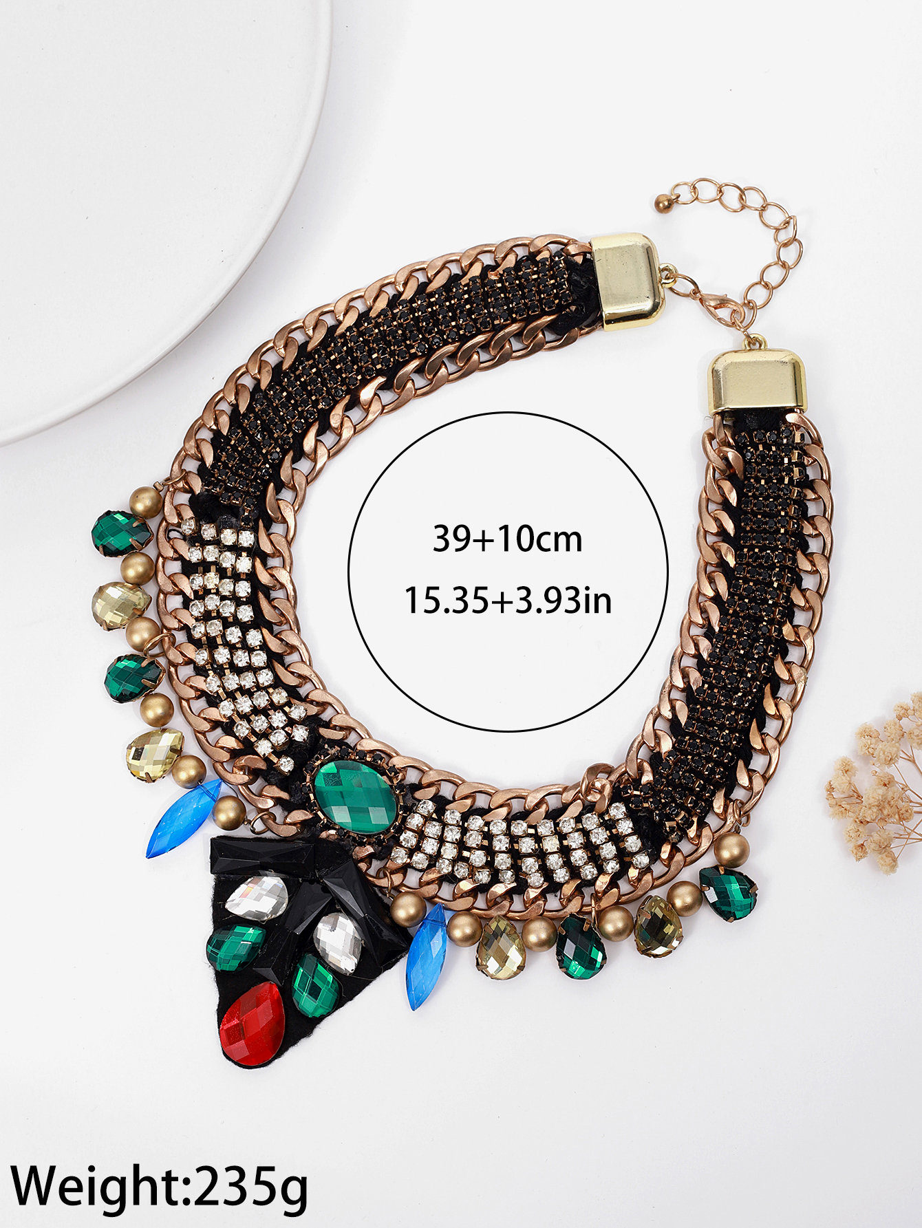 European and American fashion brands retro necklaces exaggerated colorful necklaces for women personality alloy diamond collarbone chain thumbnail