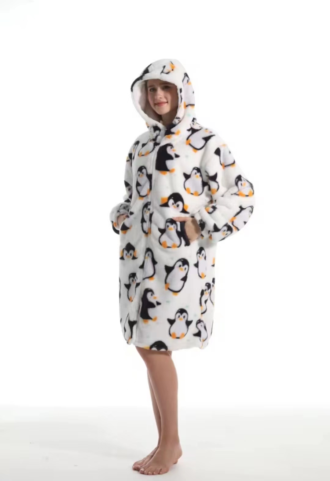 Cross-border new autumn and winter pajamas, oversized loose, adult extended printed hooded sweatshirt, home wear, outdoor detail image 14