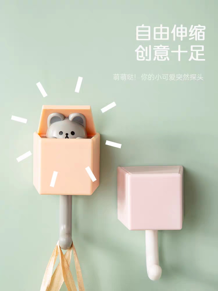 可爱挂钩伸缩探头粘胶强力免打孔钥匙挂勾浴室墙上门后衣帽钩粘钩详情图4