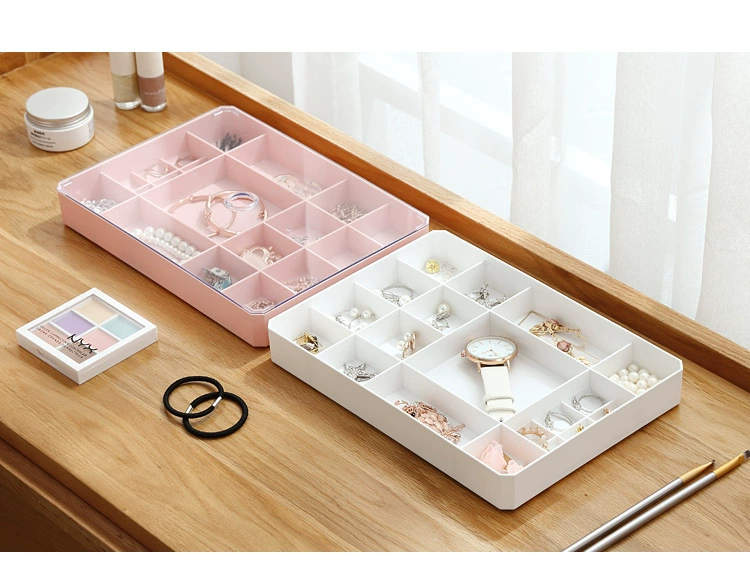 Q35-7517 Multi-compartment jewelry storage box, jewelry storage with visible lid, square stud ring organization box detail image 2