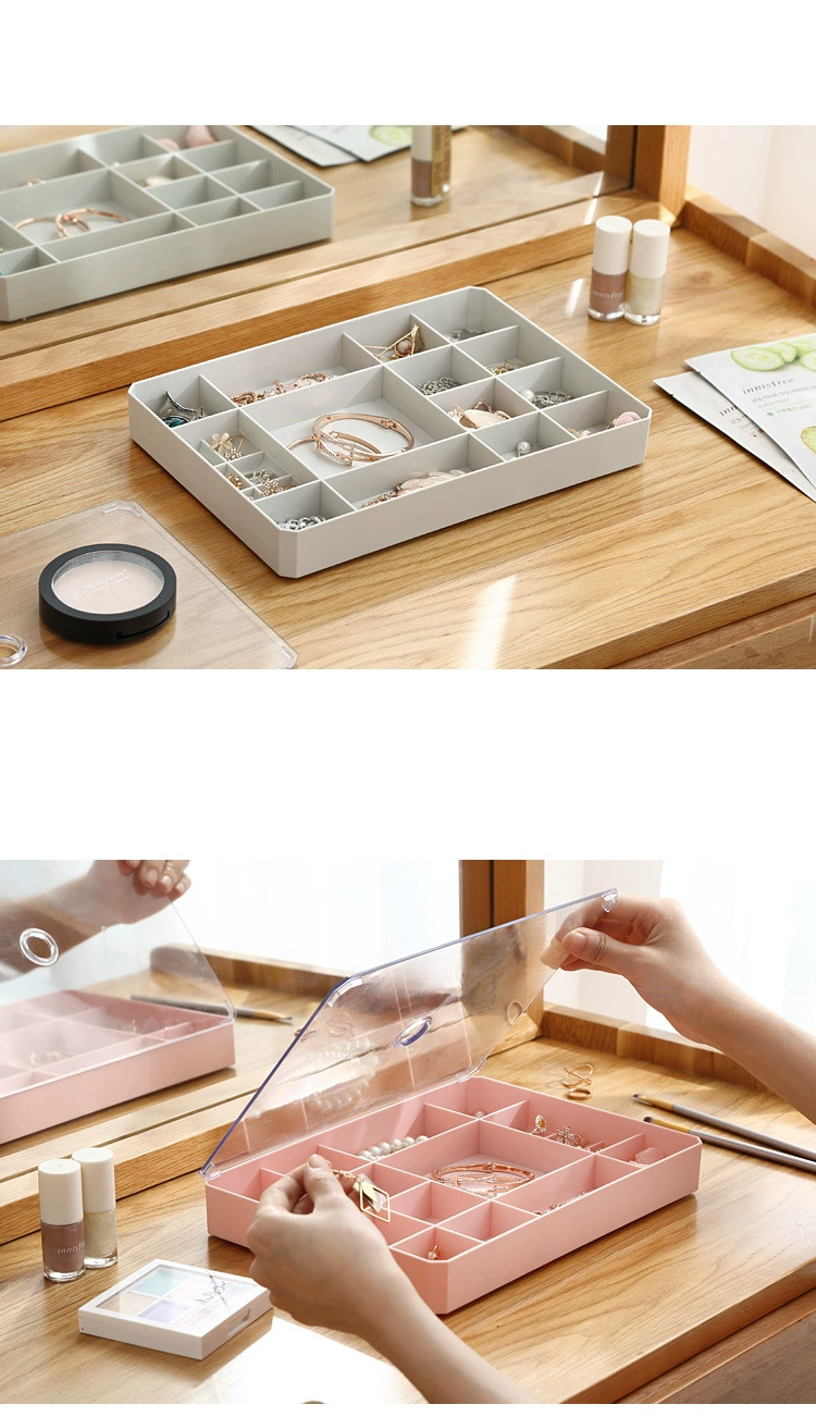 Q35-7517 Multi-compartment jewelry storage box, jewelry storage with visible lid, square stud ring organization box detail image 3