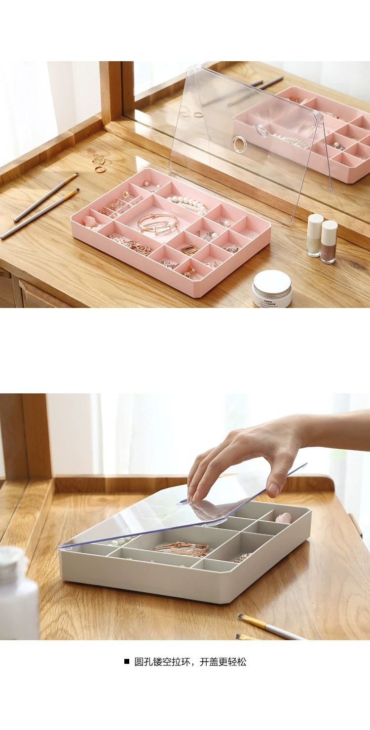 Q35-7517 Multi-compartment jewelry storage box, jewelry storage with visible lid, square stud ring organization box detail image 5