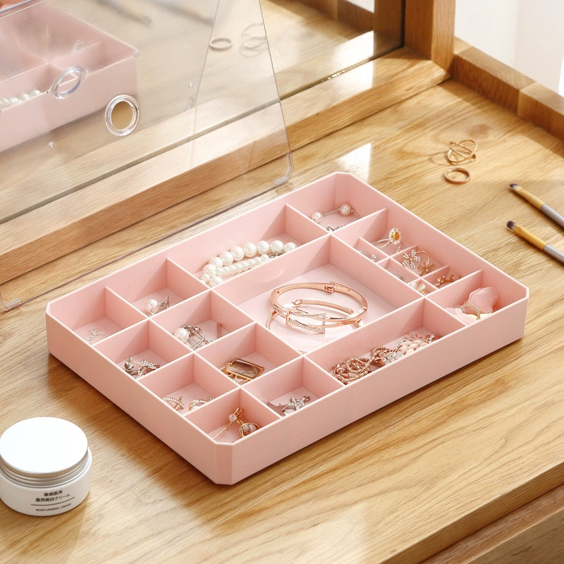 Q35-7517 Multi-compartment jewelry storage box, jewelry storage with visible lid, square stud ring organization box Specification image
