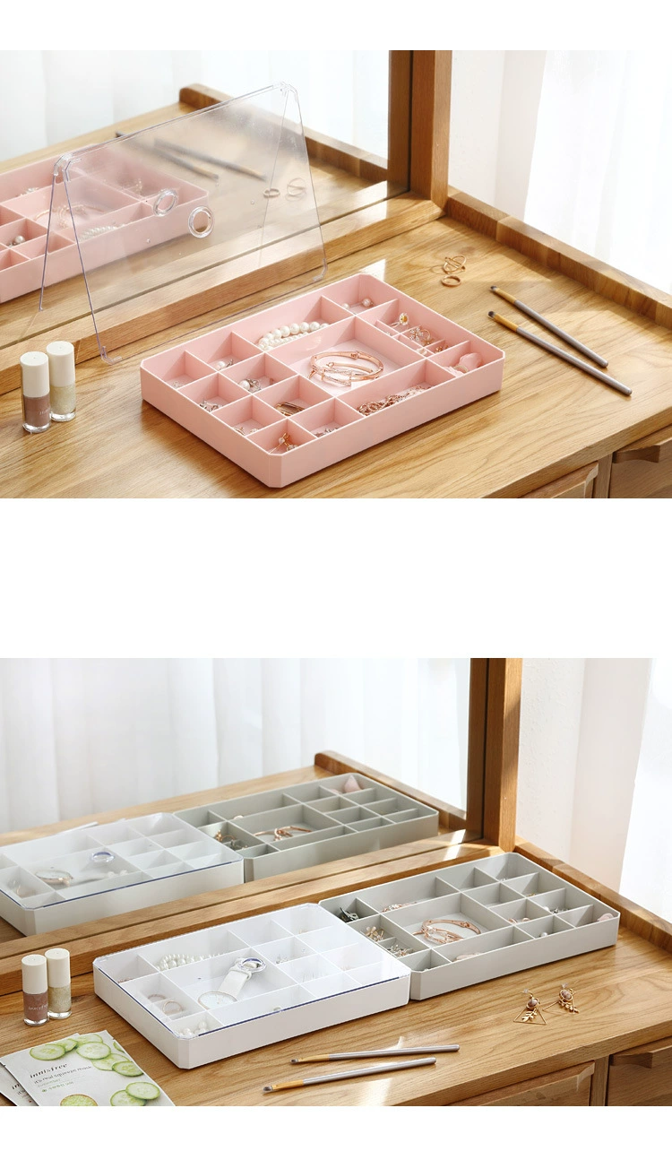 Q35-7517 Multi-compartment jewelry storage box, jewelry storage with visible lid, square stud ring organization box detail image 4