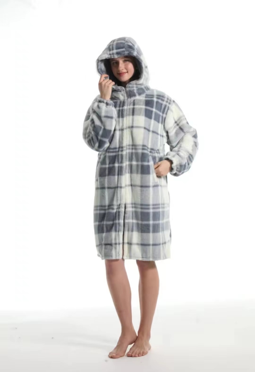 Cross-border new autumn and winter pajamas, oversized loose, adult extended printed hooded sweatshirt, home wear, outdoor detail image 13