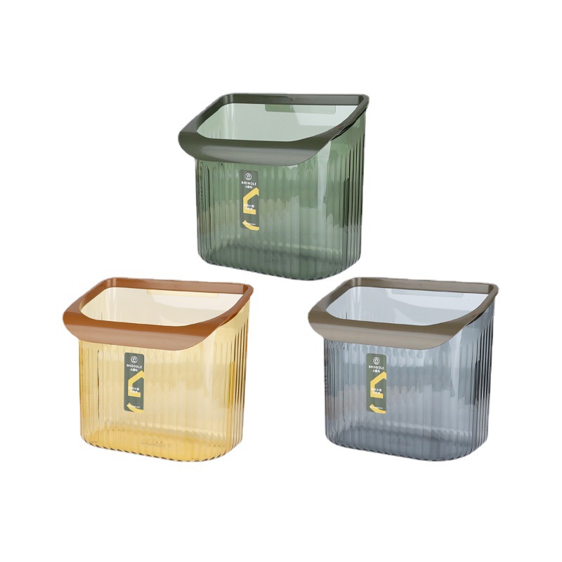 X111-2773 Light Luxury thickened PET wall-mounted wastebasket, kitchen waste wall-mounted storage trash can, slit sanitary bucket Application Scenario