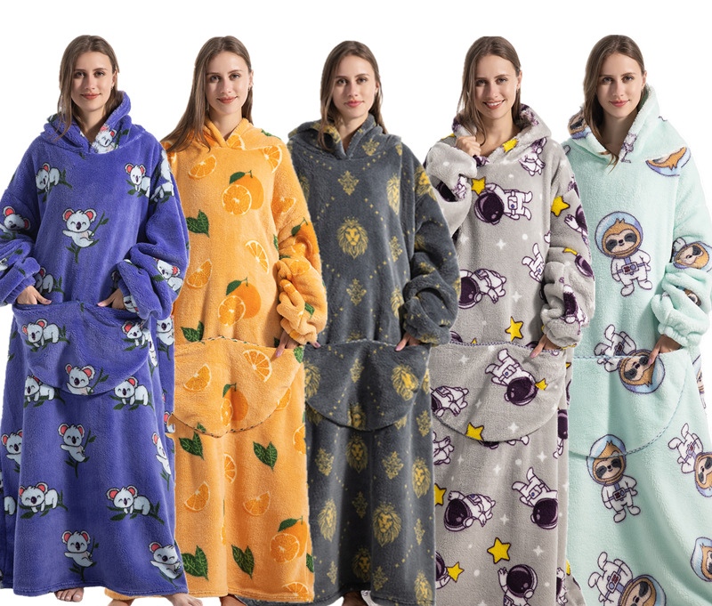 Cross-border new autumn and winter pajamas, oversized loose, adult extended printed hooded sweatshirt, home wear, outdoor detail image 18