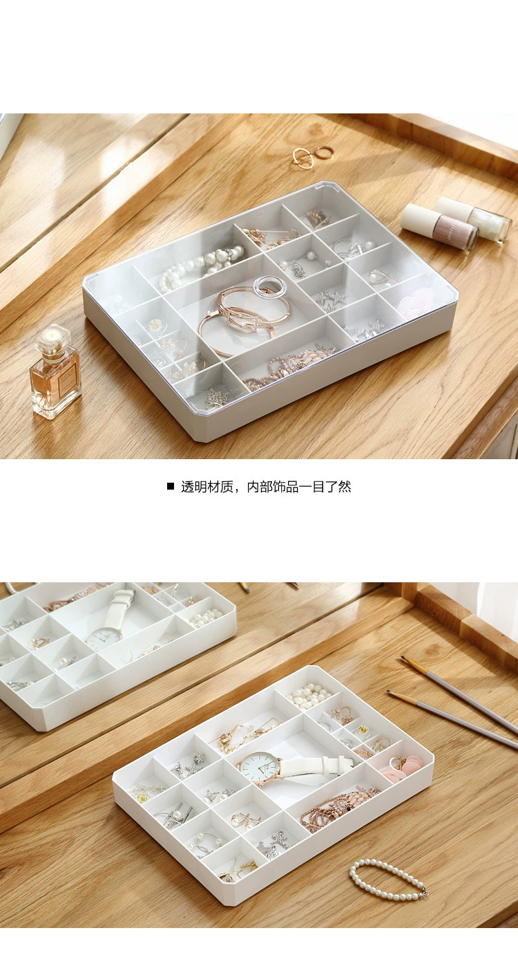 Q35-7517 Multi-compartment jewelry storage box, jewelry storage with visible lid, square stud ring organization box detail image 6