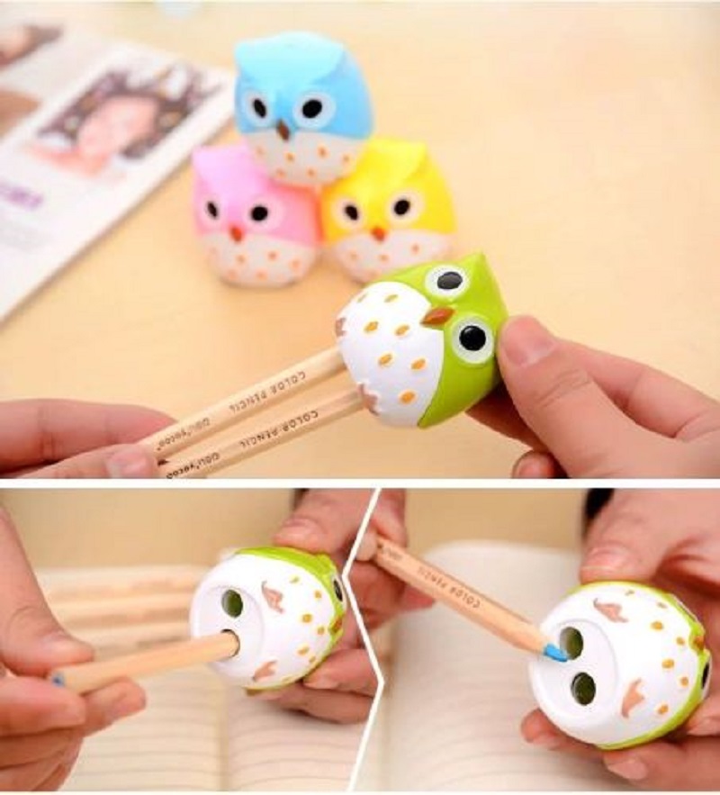 Creative stationery cartoon stereo Owl sharpener Student Double hole sharpener student supplies wholesale Specification drawing