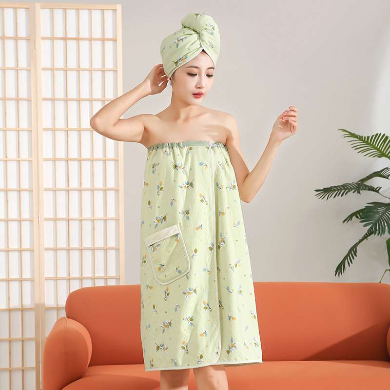 Fabric two-color printed strapless bath skirt, absorbent coral fleece wearable bath towel, 2023 new style, set towel gift, 78*140cm detail image 8
