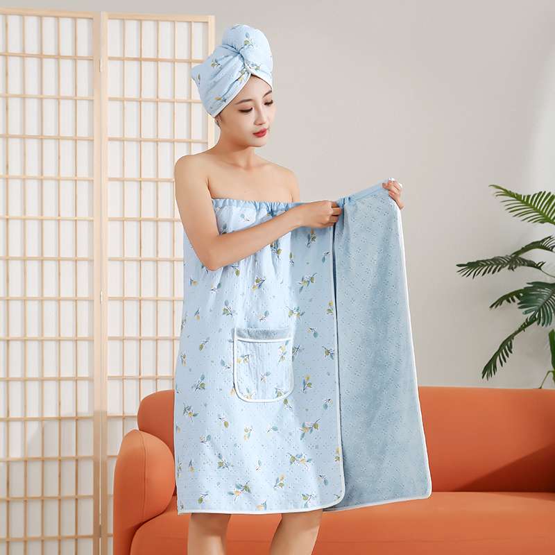 Fabric two-color printed strapless bath skirt, absorbent coral fleece wearable bath towel, 2023 new style, set towel gift, 78*140cm details Picture