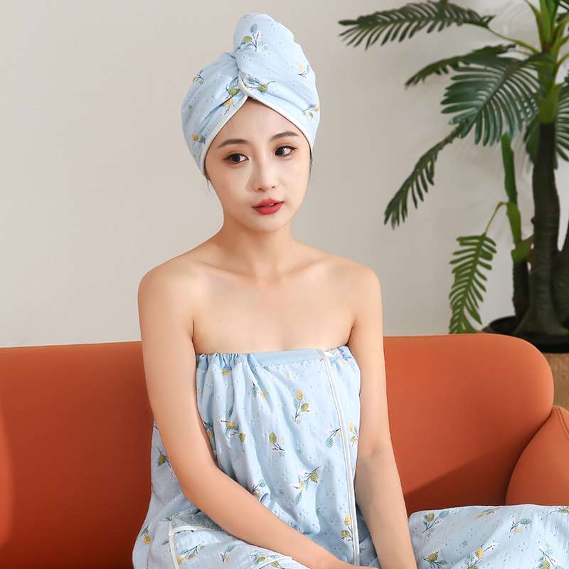 Fabric two-color printed strapless bath skirt, absorbent coral fleece wearable bath towel, 2023 new style, set towel gift, 78*140cm detail image 2