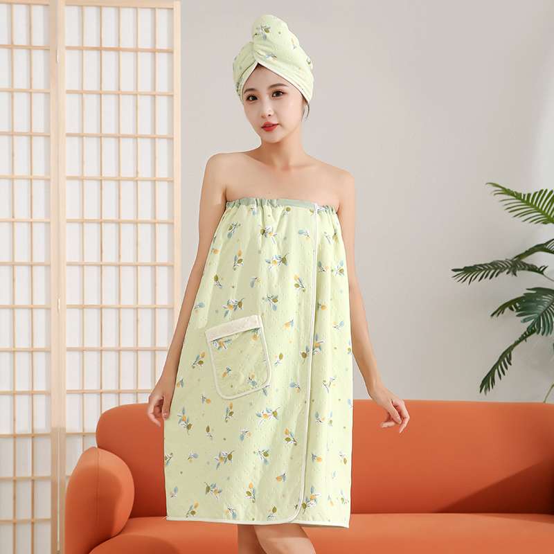 Fabric two-color printed strapless bath skirt, absorbent coral fleece wearable bath towel, 2023 new style, set towel gift, 78*140cm Item Picture