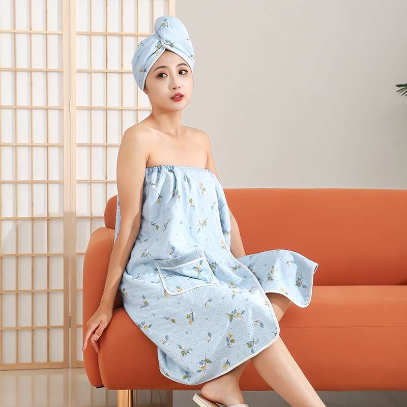Fabric two-color printed strapless bath skirt, absorbent coral fleece wearable bath towel, 2023 new style, set towel gift, 78*140cm Specification image