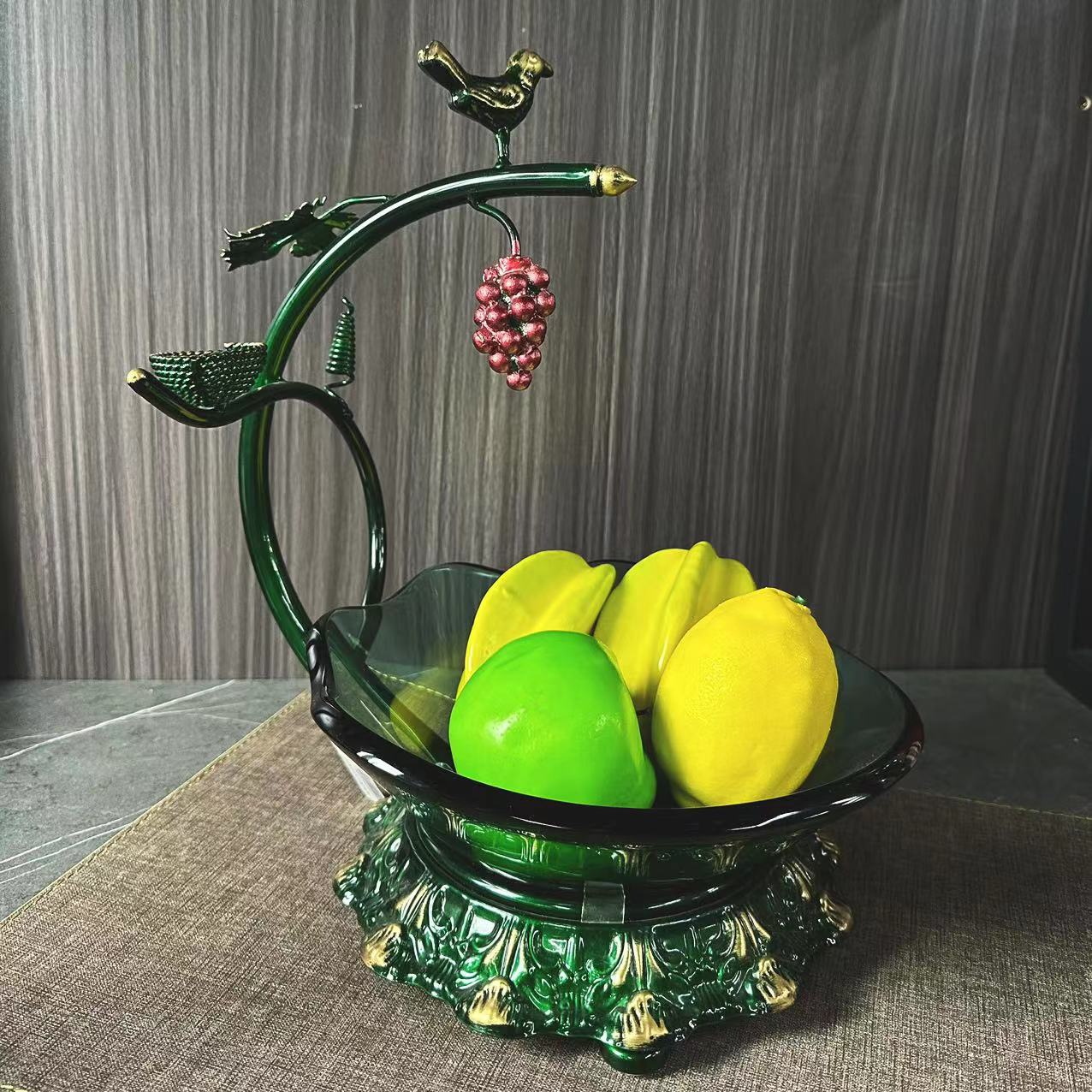 Creative art-shaped ironwork, colored thickened glass fruit plate rack set, suitable for home, hotel and buffet