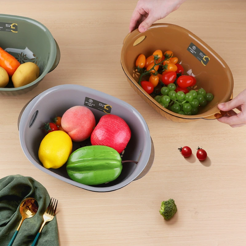 X111-2759PET双层洗菜沥水篮塑料果蔬厨房加厚滤水菜篓洗菜篮图