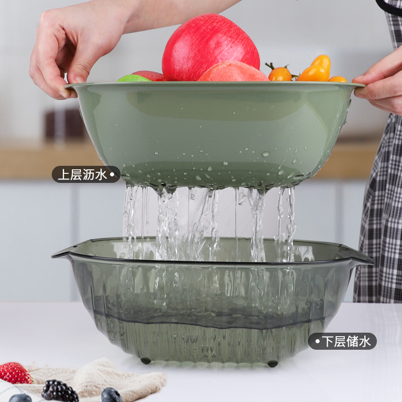 X111-2759PET双层洗菜沥水篮塑料果蔬厨房加厚滤水菜篓洗菜篮详情图4