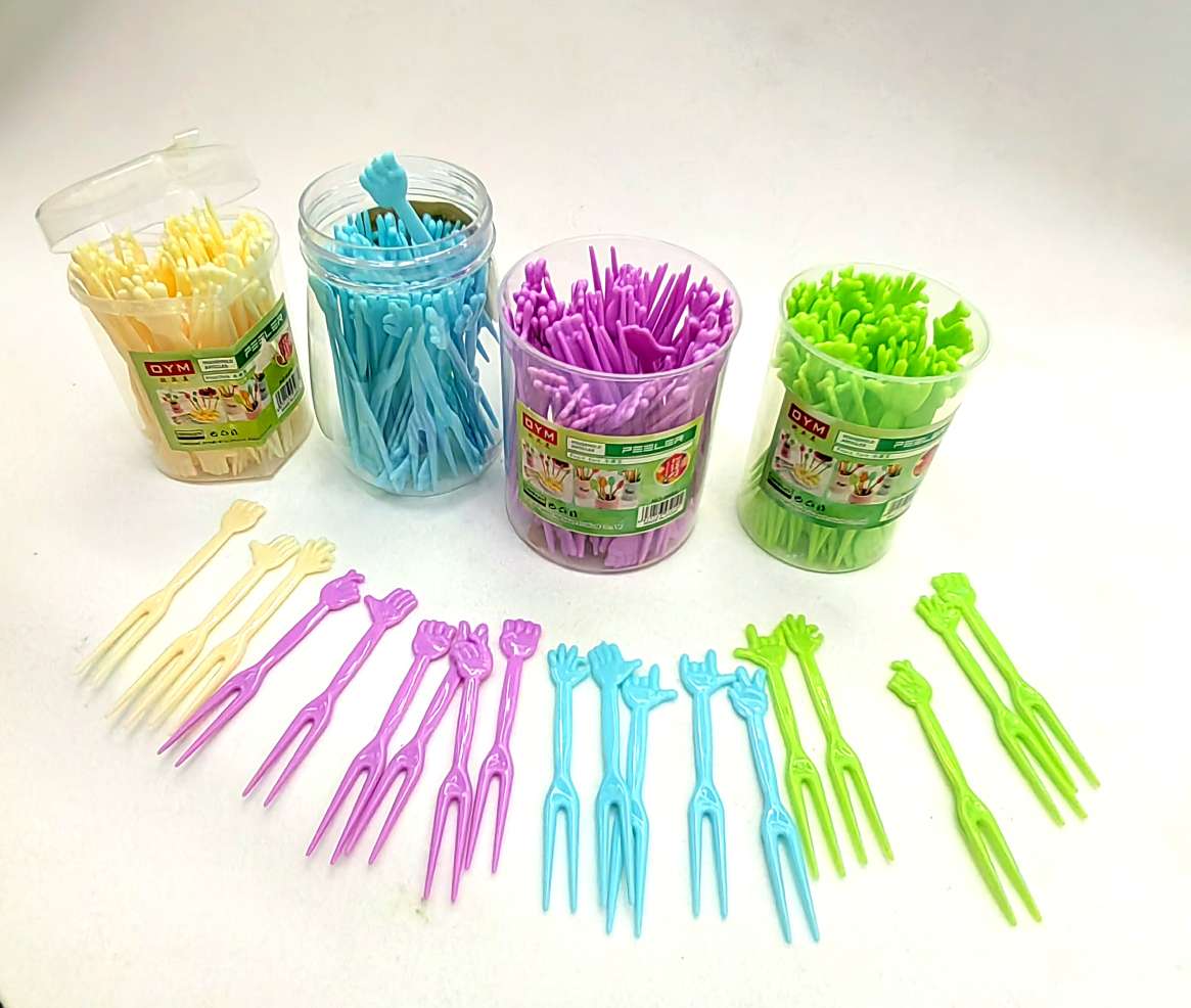 家用水果叉塑料创意可爱卡通一次性蛋糕两齿叉子甜品水果签点心叉 