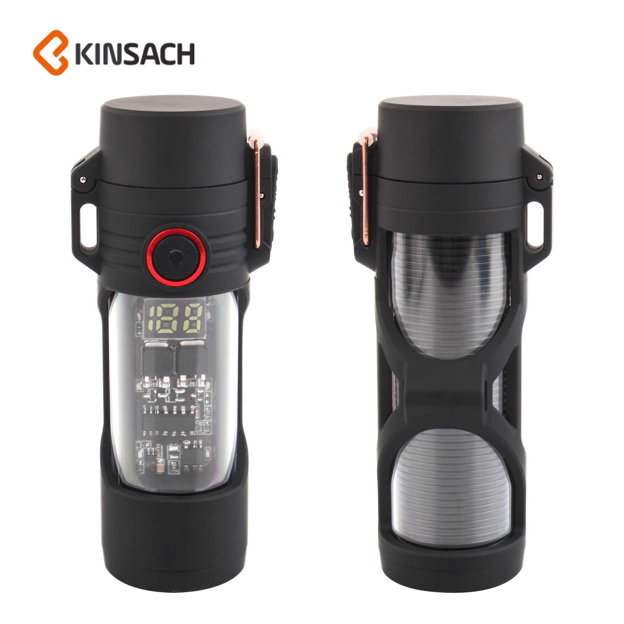 新款防水带照明灯电弧打火机透明壳电量显示充电打火机