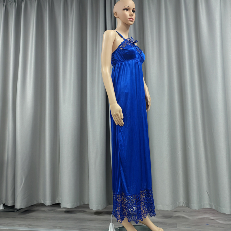 2023 African Women's large-sized solid-color dyed pajama for women, sexy and adjustable shoulder strap nightgown, fashionable European and American style Specification image