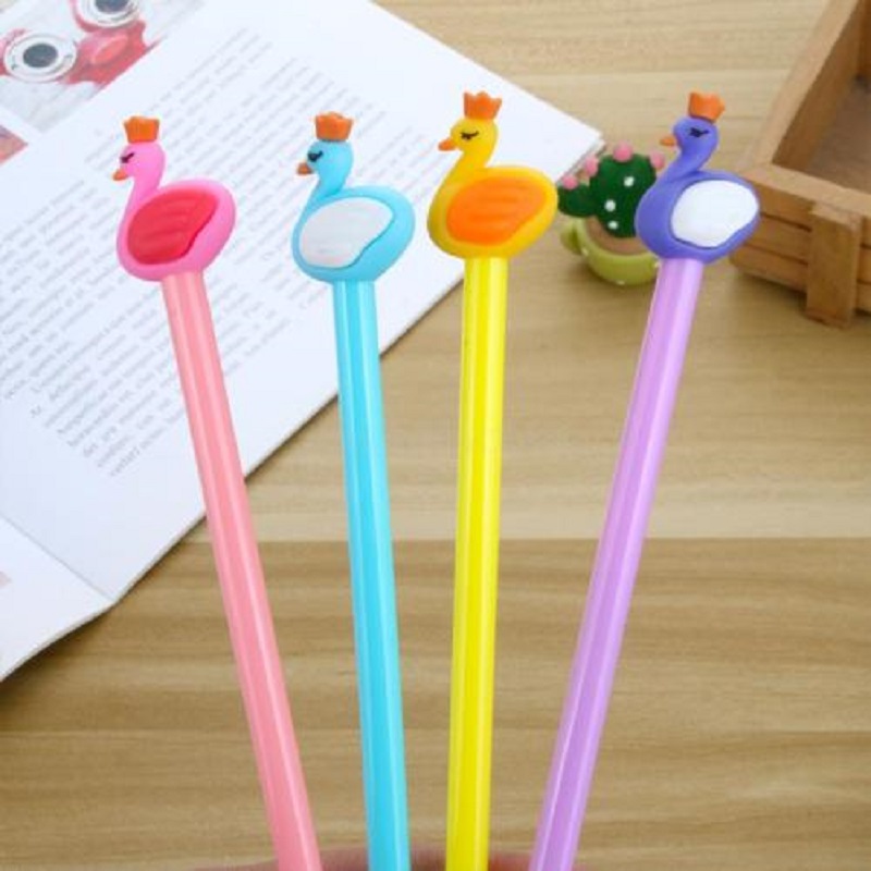 Creative Cute girl Heart Crown Swan Neuter pen Cute Learn pen Cartoon Flamingo neuter pen