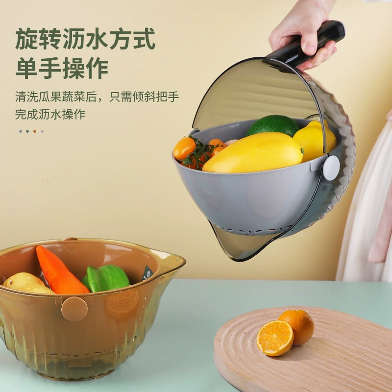 X111-2760 Double-layer PET draining basket, double-layer detachable rotating draining basket, multi-purpose draining basket Item Picture