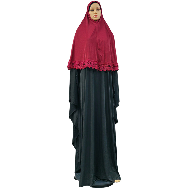 Elegant and fashionable headscarves are selling well. Muslim women's solid-color headscarf with lace trim, dark, uniform size, traditional Dubai daily ethnic style headscarf Item Picture