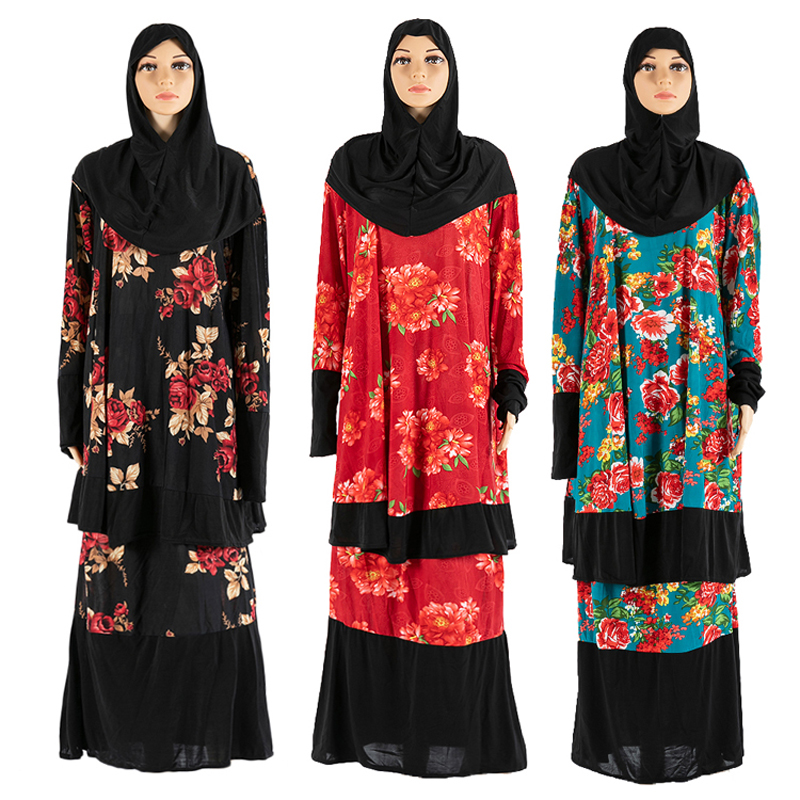 热销定制传统穆斯林连帽印花蕾丝长袍Abaya中东非洲女式休闲连衣裙
