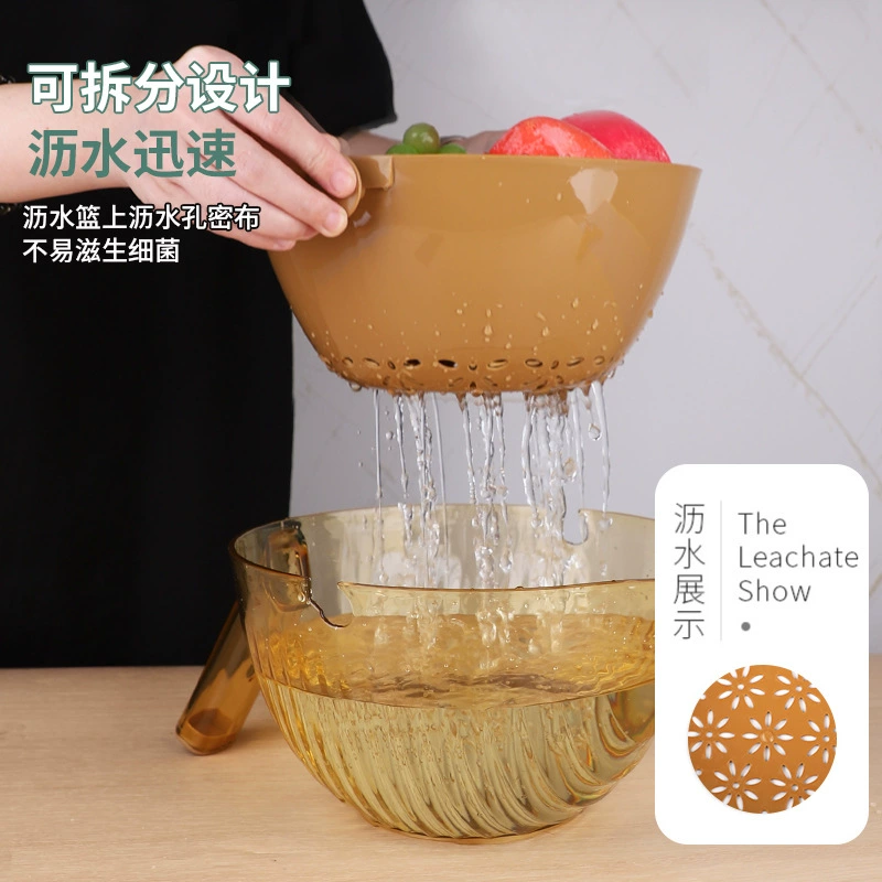 X111-2760 Double-layer PET draining basket, double-layer detachable rotating draining basket, multi-purpose draining basket detail image 4